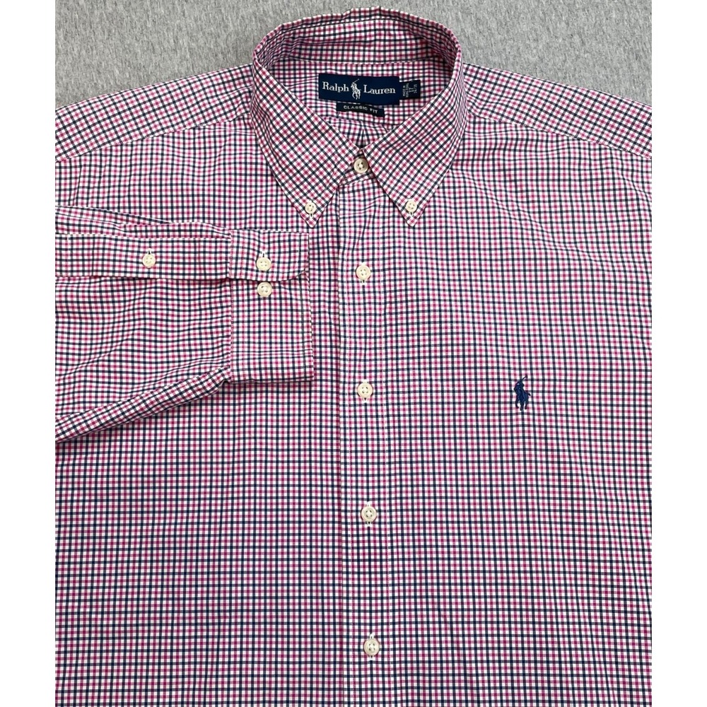 Ralph Lauren Shirt Mens 17 -‎ 34/35 Plaid 100% Cotton Classic Button Down Pony